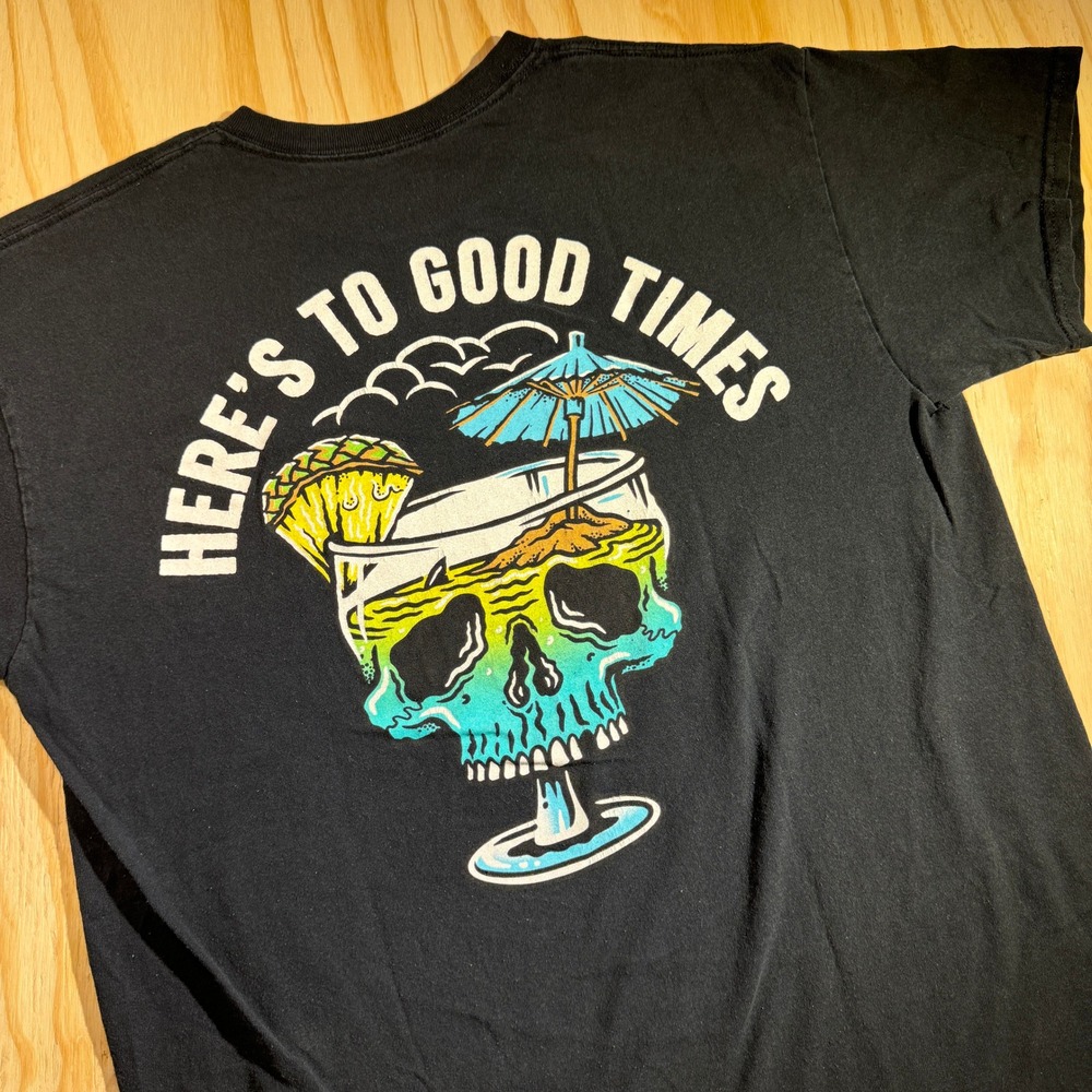Retrofit Men's Good Times Skull Cocktail Graphic T-Shirt Black Size Large Cotton
